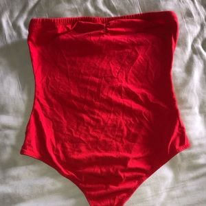 Red tube top bodysuit